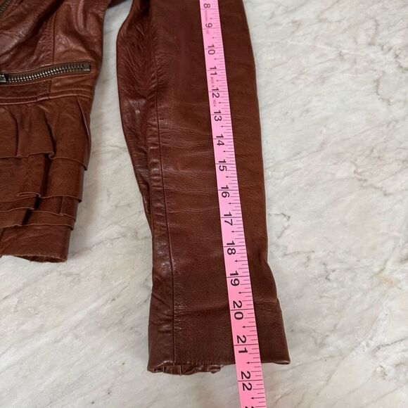 3.1 Phillip Lim Lambskin soft Leather Ruffled Cognac Zip Up Jacket silk lining 4 - Picture 15 of 16